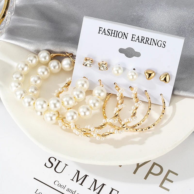 Серьги-гвоздики женские акриловые с жемчугом в богемном стиле 2021 - купить по