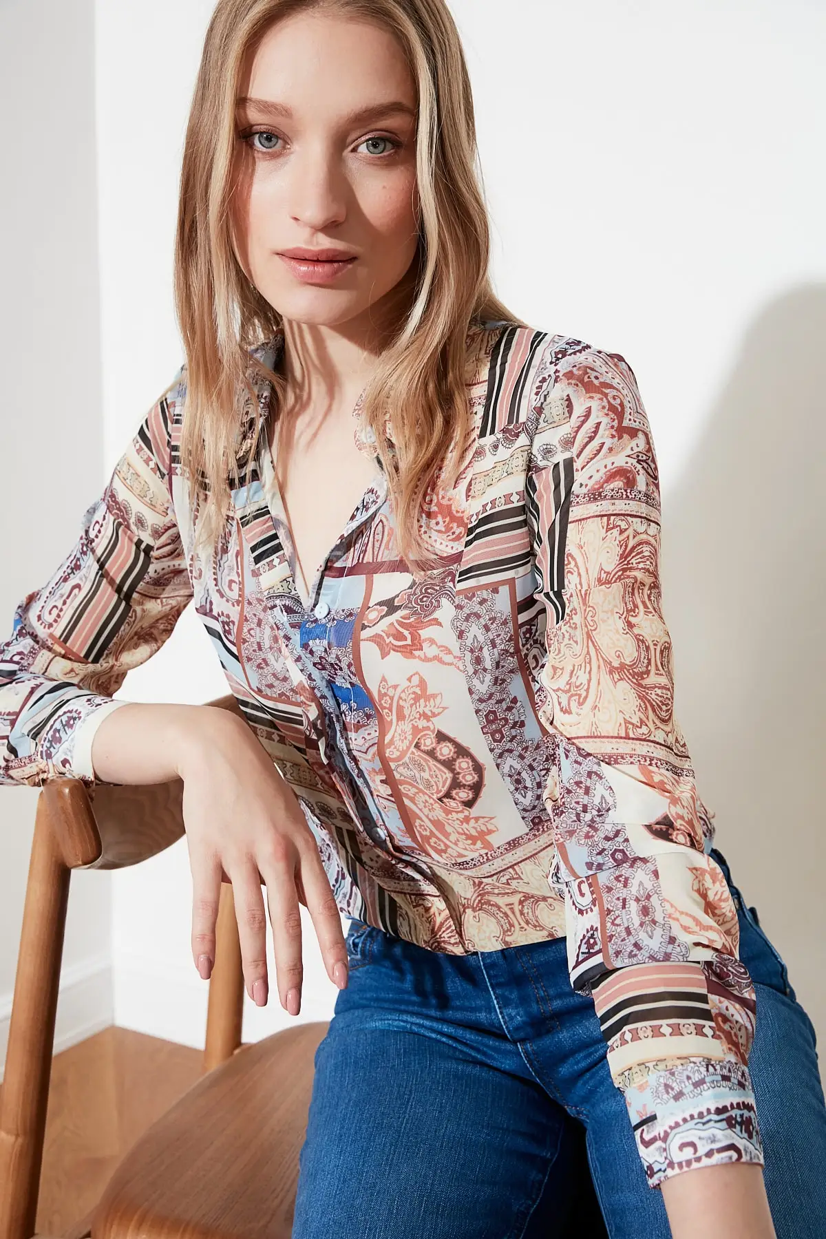 Trendyol Blue Print Shirt TOFSS19AP0014 | Женская одежда