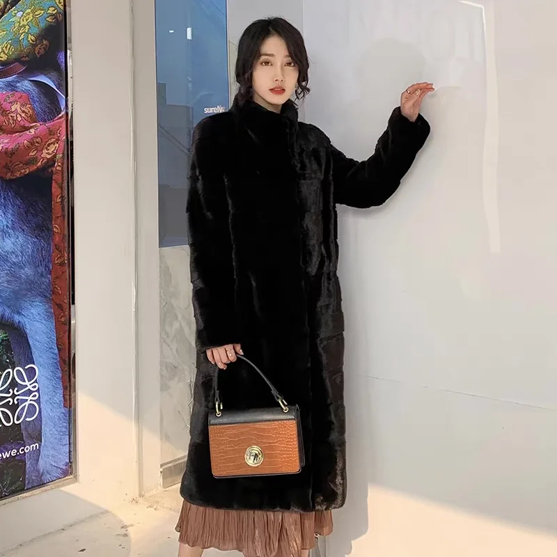 Шуба из натурального меха норки женская зимняя шуба со стоячим воротником модная