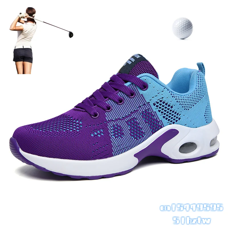 

Women Golf Sneakers Plus Size 35-42 Ladies Summer Breathable Mesh Shoes for Golf Purple Pink Girls Grass Shoes Golfer Footwear
