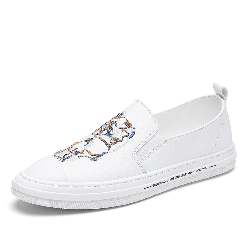 

2021 Spring New Fashion Men's Luxury Embroidery Pu Leather Slip on Casual Shoes Flats Sport Walking Sneakers Zapatos Hombre