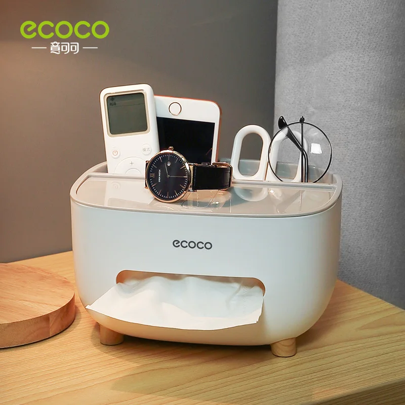 ECOCO-soporte de servilletas para el hogar, caja de pa&ntilde;uelos de almacenamiento con Control remoto multifunci&oacute;n, creativa y encantadora, para sala de estar y comedor-3