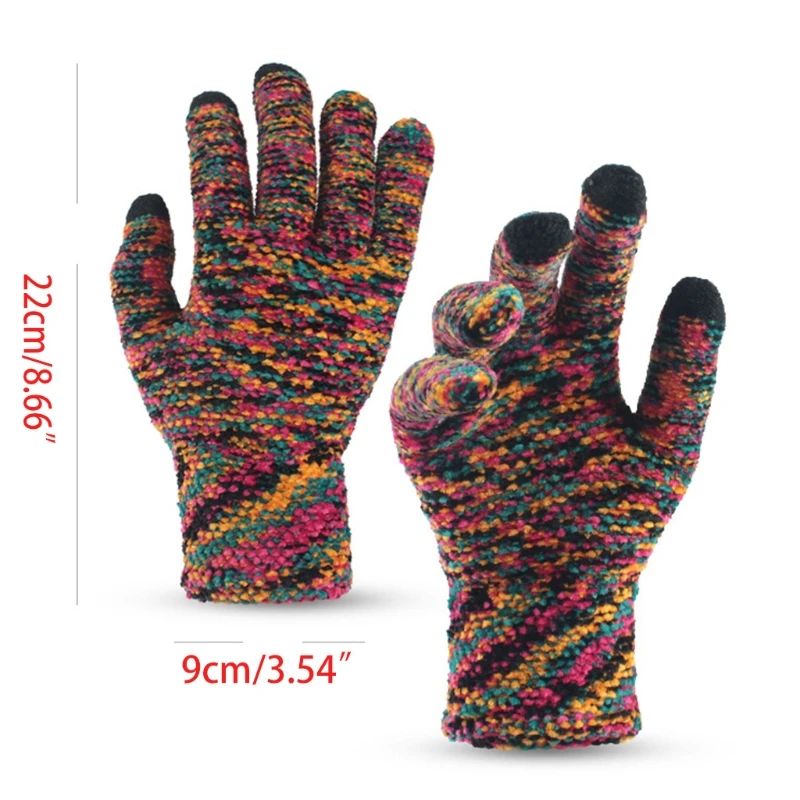 

Women Men Winter Autumn Knitted Touch Screen Gloves Warm Thermal Colorful Dye Chenille Elastic Cuff Texting Mittens