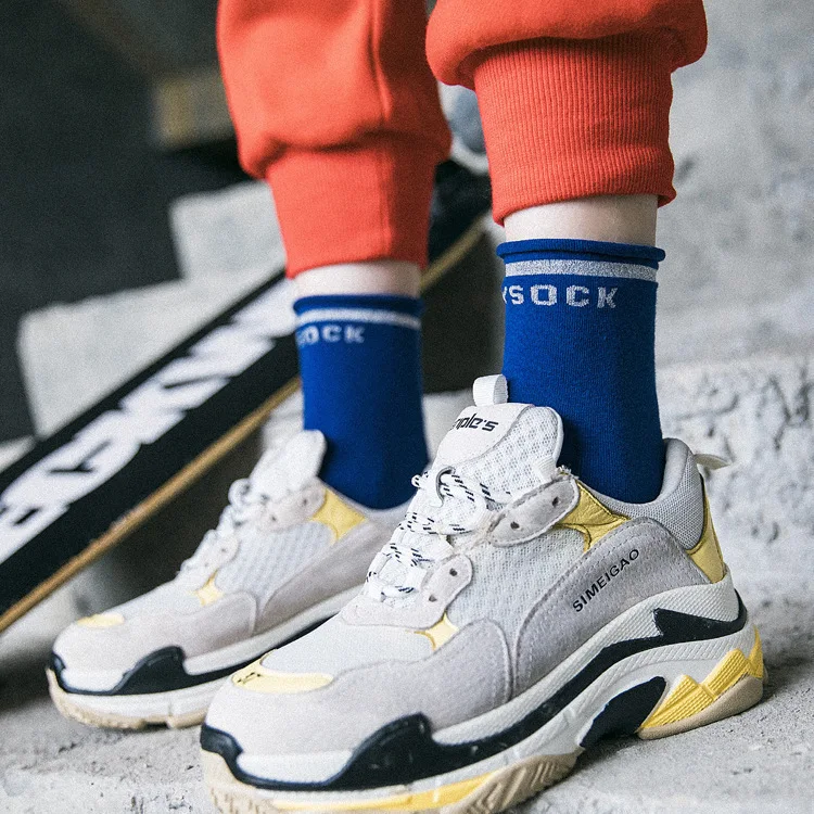 Полосатые женские хлопковые цветные яркие носки осенние миди сплошной цвет