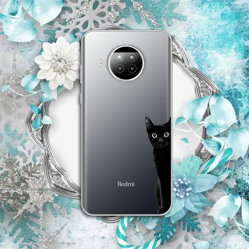 

Black cat cute animal art High-quality luxury shell Phone Case Transparent for Xiaomi Redmi note 10 t 8 9 pro lite 11