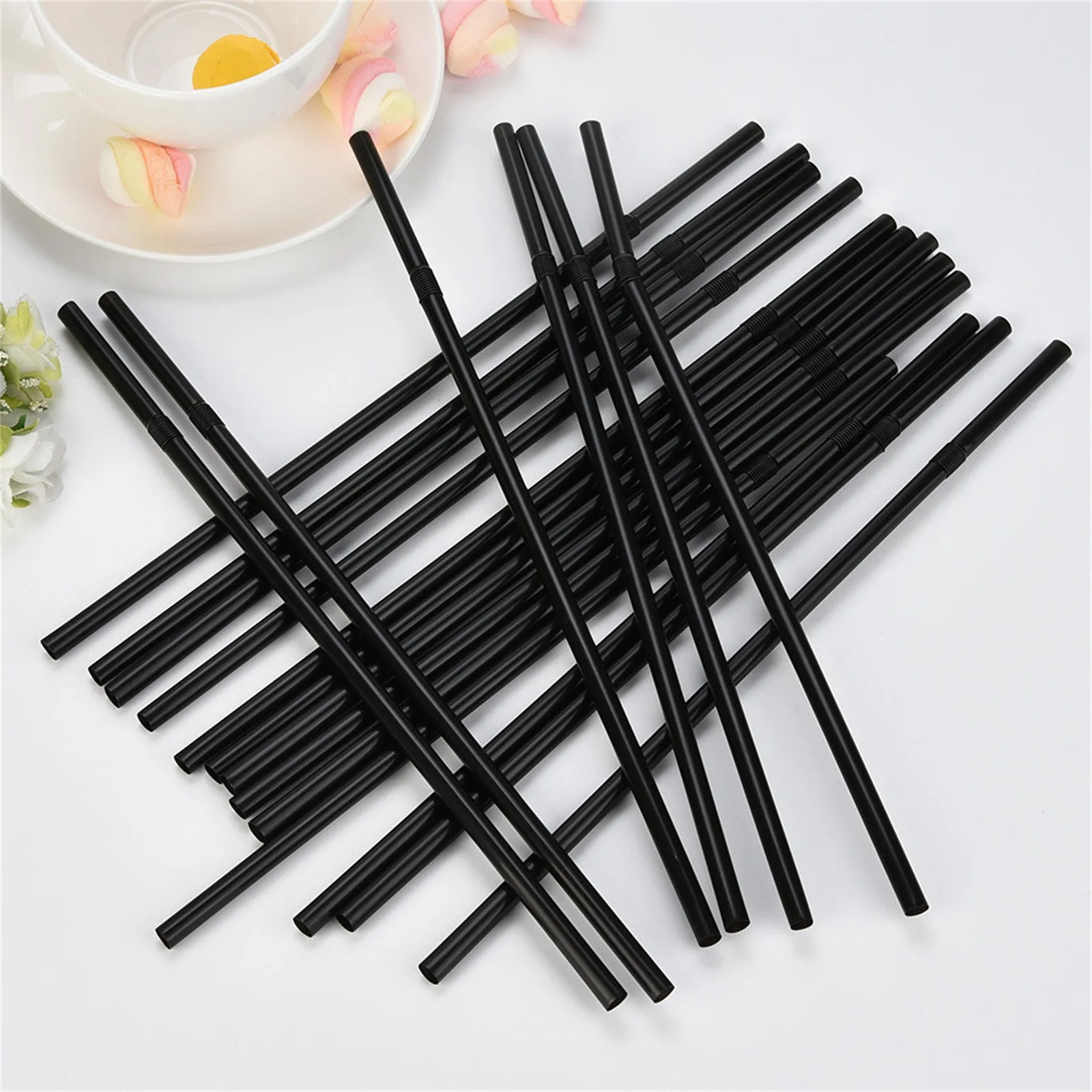 600pcs Black Flexible Drinking Straws Wedding Party Disposable Plastic Straws Pajitas Plastico Pailles Słomki Трубочки Для