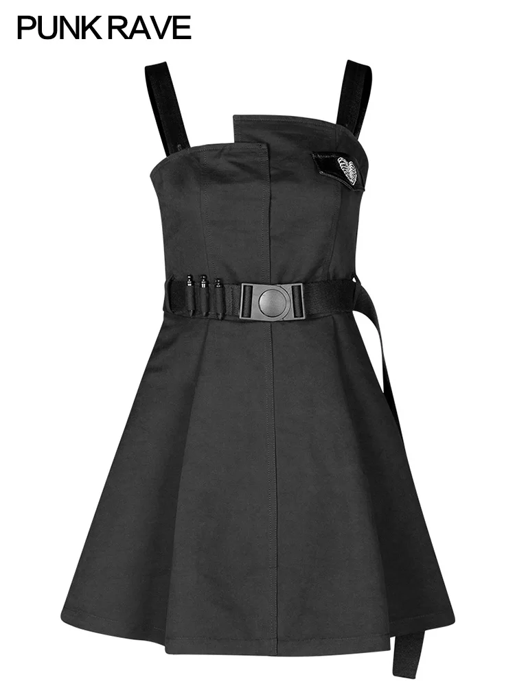 Женское платье на подтяжках в стиле панк темно-черная приталенная юбка с