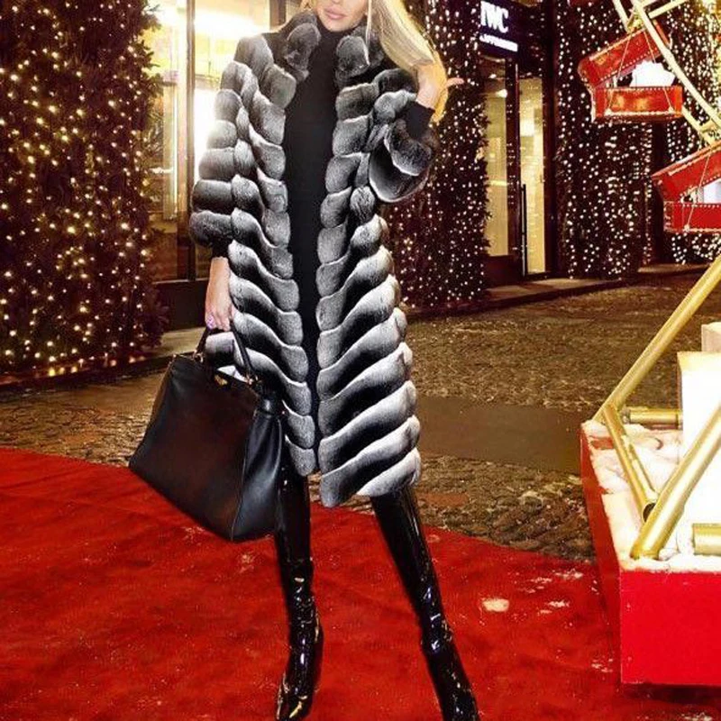 Tatyana Furclub новое пальто из натурального кроличьего меха Толстая теплая Модная Меховая куртка для женщин Зимняя одежда длинная верхняя одежда из натурального кроличьего меха