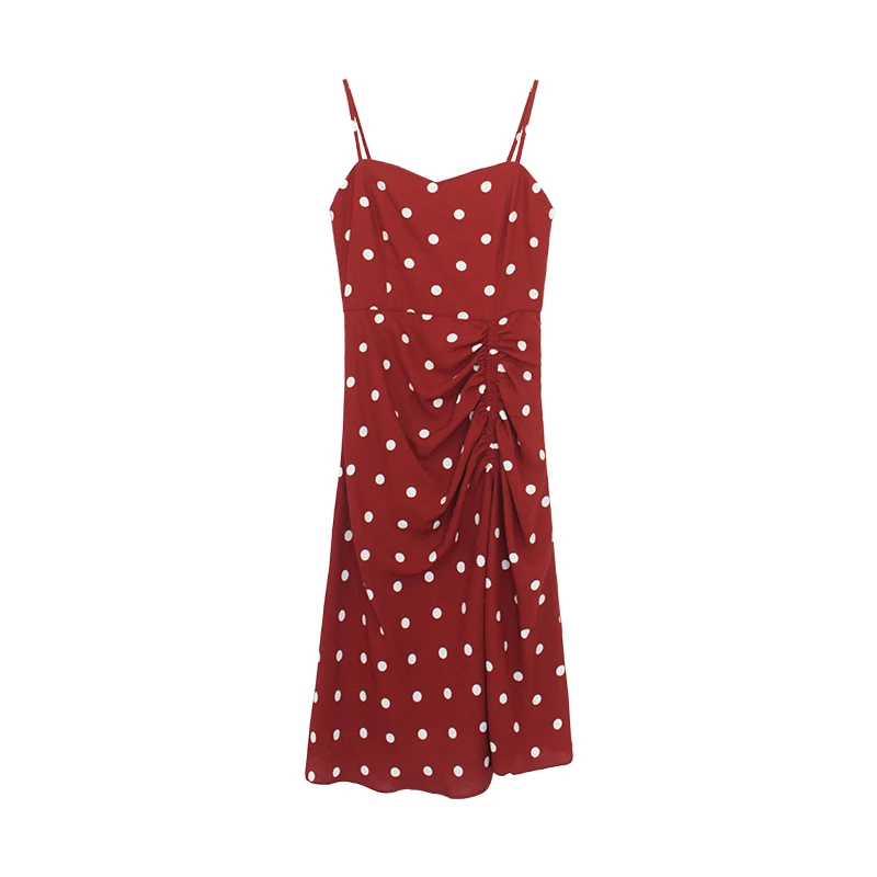 Винтажное красное платье в горошек с цветочным принтом плиссированное