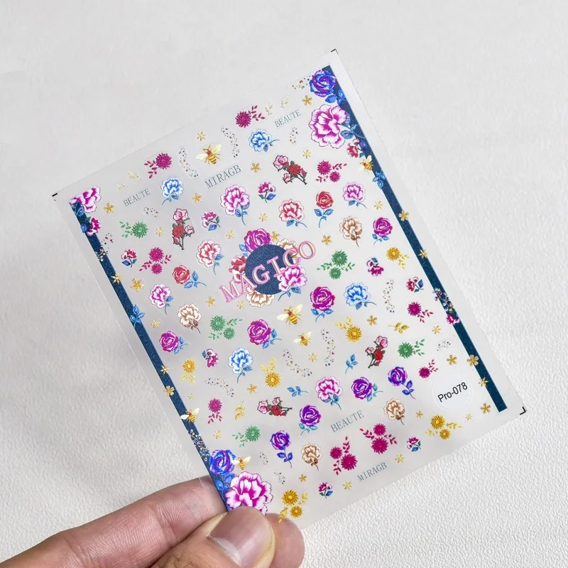 

2021 New Craft 5D Engraved Nail Sticker Red Rose Flower Charm Desgin Empaistic Nail Slide Decals Ultra-Thin Adhesive Sticker