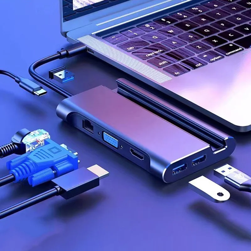 Type C7 в 1 док станция с HDMI + VGA гигабитный Ethernet порт 3 USB PD мобильный телефон