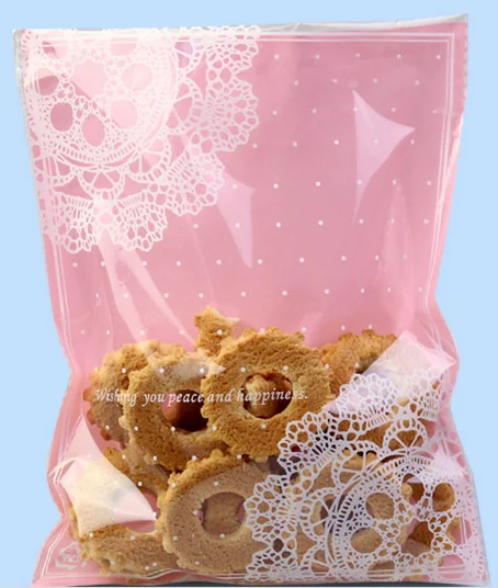 50 шт. пластиковые пакеты с розовыми кружевными цветами мешочек для печенья