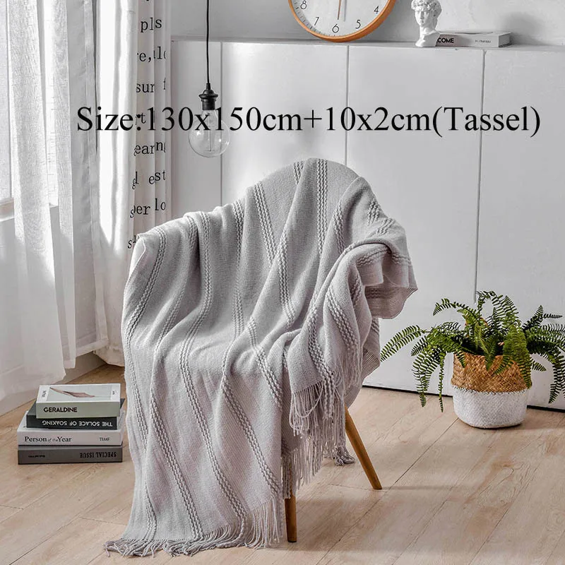 grey A Однотонное одеяло с кисточками, покрывало для дивана, белое, серое, желтое летнее одеяло покрывало на кровать для дома, отеля, четыре сезона - Цвет: grey A
