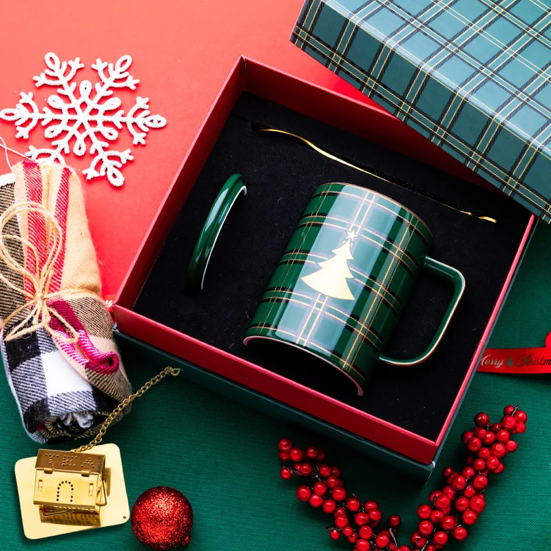 Рождественская керамическая кофейная кружка с крышкой и ложкой Современные