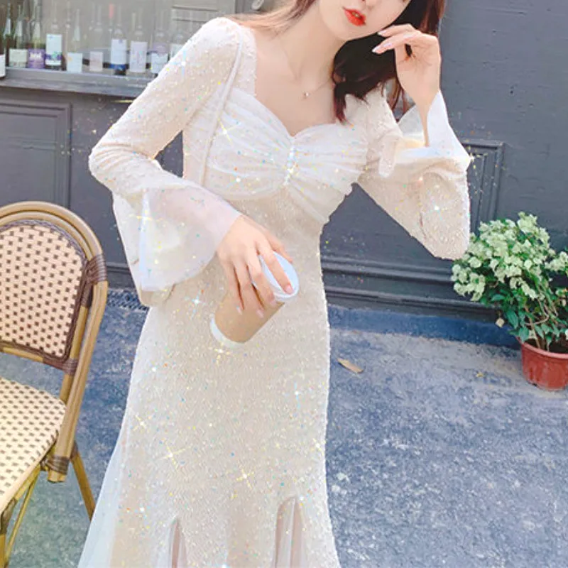 

Spring Fairy Sequin Dress Women Elegant Patchwork Party Midi Dress Female Sweet Casual Japan Korean One-piece Dress Women 2021