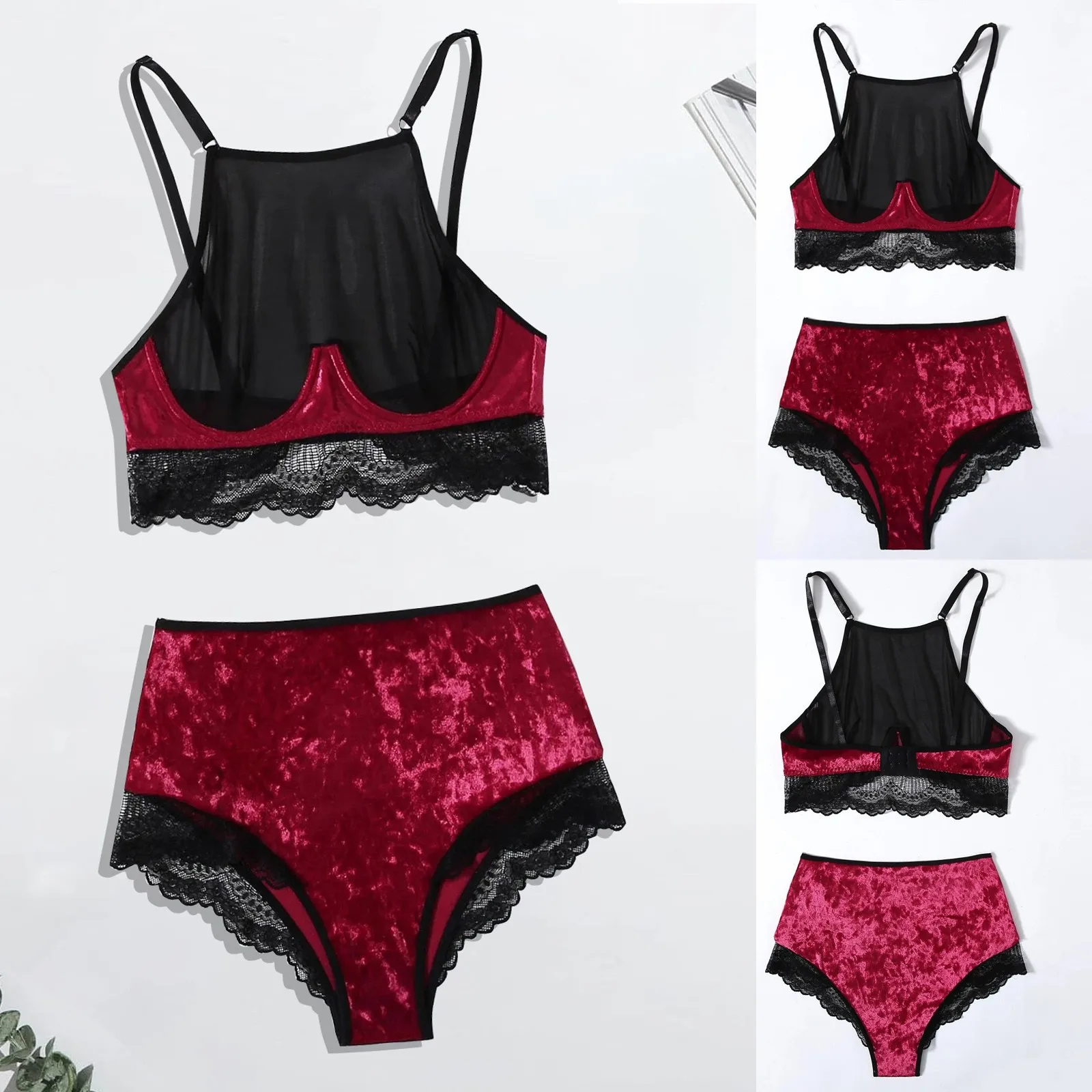 

Pyjama Pour Femme Velvet Lingerie Steel Ring Women's Underwear Sleepwear Nightwear Pajamas Shorts Lace Pijama Mujer Pajama Sets