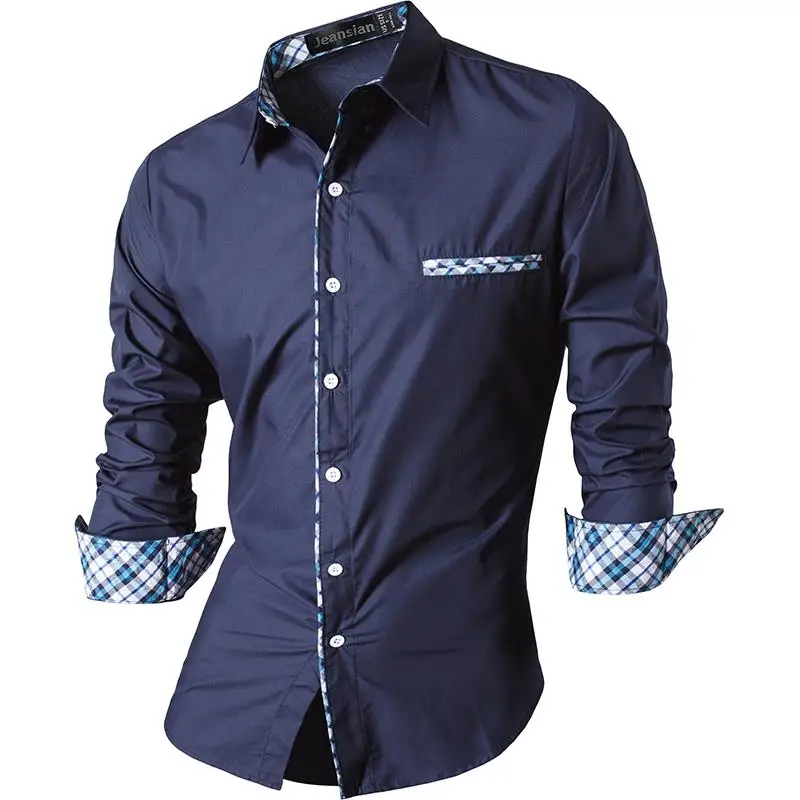 

Jeansian Men's Casual Dress Shirts Fashion Desinger Stylish Long Sleeve Slim Fit Z020 Navy2