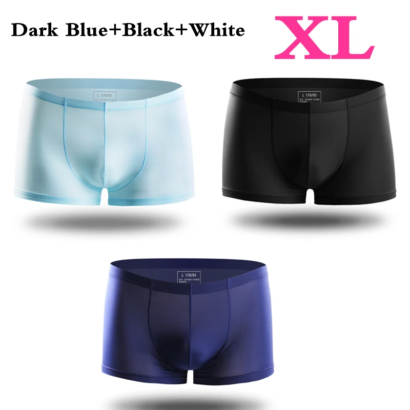 Black Blue D Blue XL 3 шт., Xiaomi mijia, летние, ультра-тонкие, мужские трусы, шелк льда, бесшовные, мужские боксеры, одноцветные, полупрозрачные, дышащие трусы - Color: Black Blue D Blue XL