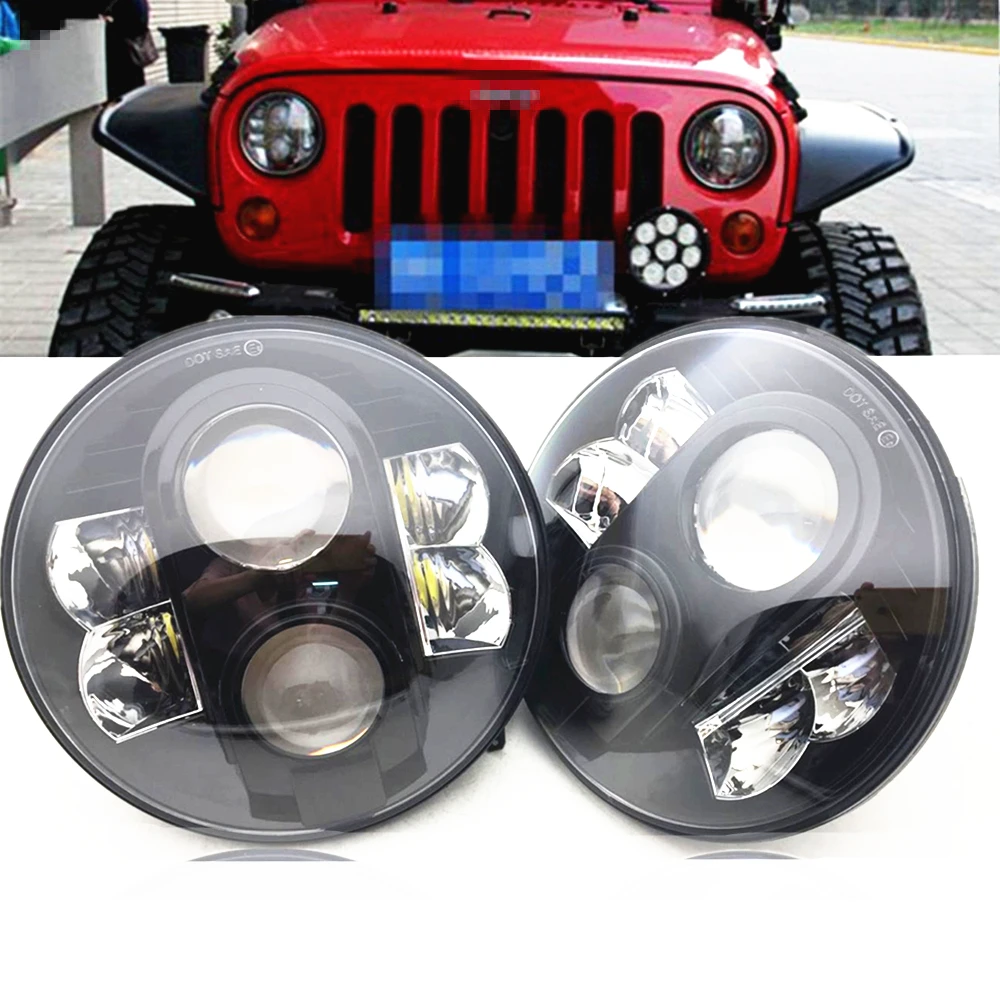 Круглые светодиодные фары 80 Вт 7 дюймов для Land Rover Defender Jeep Wrangler Jk TJ Hummer H1 H2 DRL Project 2