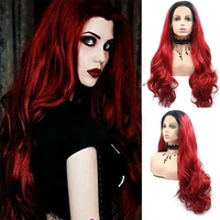 red black ombre curly body wave synthetic lace front wig frontal burgundy 99j wigs cosplay hd transparent hair for black women