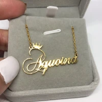 custom crown name necklace for women gold stainless steel necklaces personalized nameplate jewelry princess christmas gift