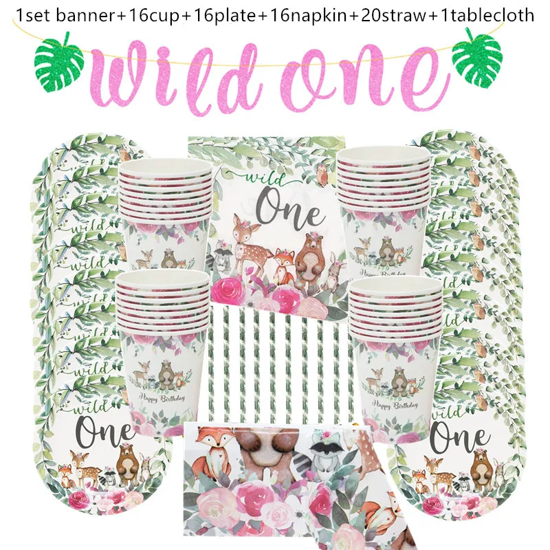 

Safari Party Tableware Set Birthday Party Decoration Kids Plates Cups Tablecloth Straw Animal Jungle Birthday Decor Supplies