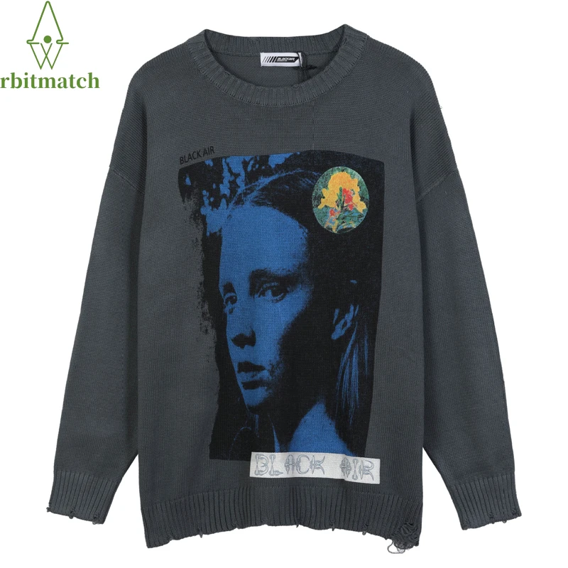 

Oversize Mens Sweaters Pullovers Streetwear Punk Profile Picture Knitted Loose Streetwear Hip Hop Casual Woman Sweaters Cotton
