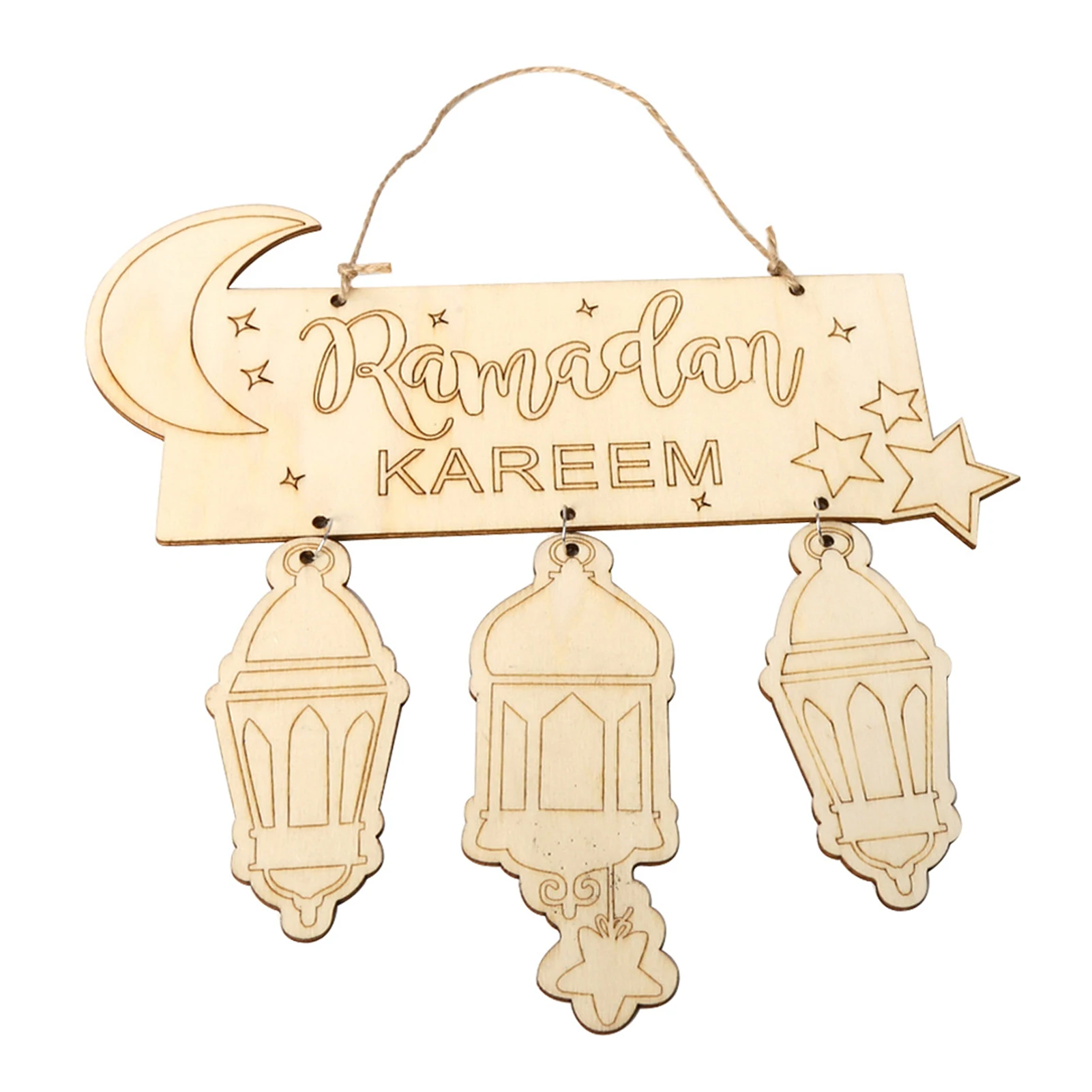 

Eid Mubarak Wooden Pendant Ramadan Door Hanging Ornament Islam Muslim Festival Home Party Decoration Crafts