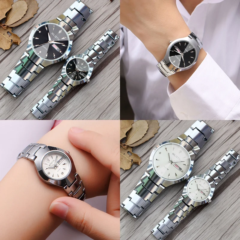 

WLISTH Couple Fashion Quartz Watch Creative Diamond Simple Dial Luminous Pointer Lovers Stainless Steel Watch Relogio Masculino