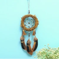 indian style small vine dream catcher pendant feather dreamcatcher circular net for car kids bedroom decoration ornament craft