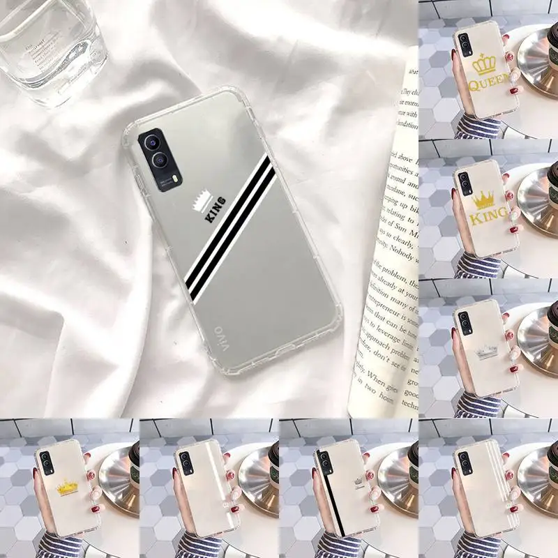 

King queen couple Phone Case Transparent For VIVO Y 97 93 85 81 75 73 71 70 69 67 66 55 53 50 52 51 30 20 19 11 S E Mobile bags