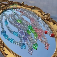 fashion charming colorful resin bear crystal transparent round beads heart shaped womens mobile phone anti lost lanyard jewelry