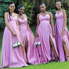 Eeqasn сиреневые мягкие атласные длинные платья для подружки невесты свадебное гостевое платье на бретелях с V-образным вырезом Вечерние платья для невесты