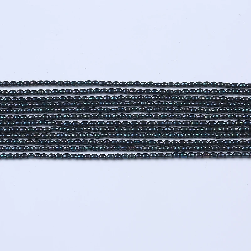 

Wholesale 3-4mm black rice shape loose freshwater pearl beads strings