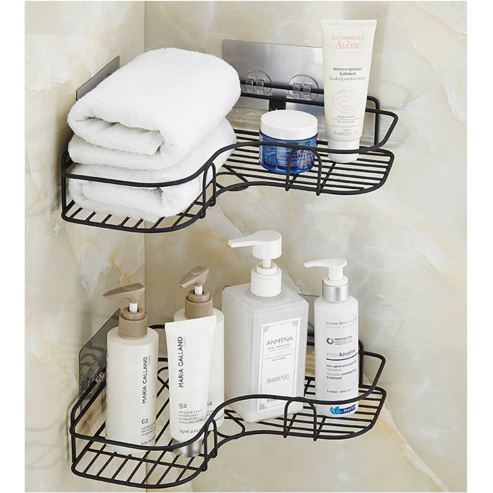 

Bathroom Shelf Shower Shampoo Soap Organizer Triangle Cosmetic Punch Free Adhesive Wall Mounts Storage Rack for Kitchen Toilet
