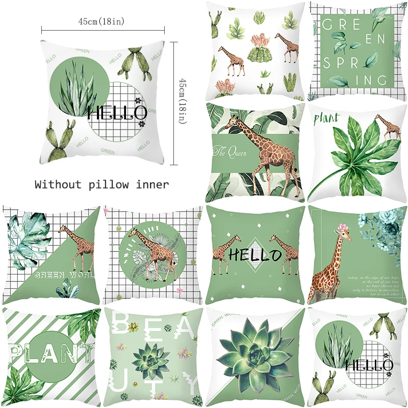 

Geometric Cushion Cover Nordic Summer Greenery Series Polyester Throw Pillow Case Geometric Art Cushion Cover
