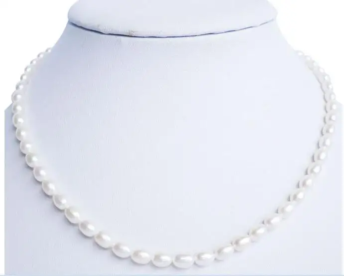 

5-6mm bright white oval rice real Pearl Handmade necklace natural Freshwater PEARL Women Jewelry 17'' 43cm 35cm