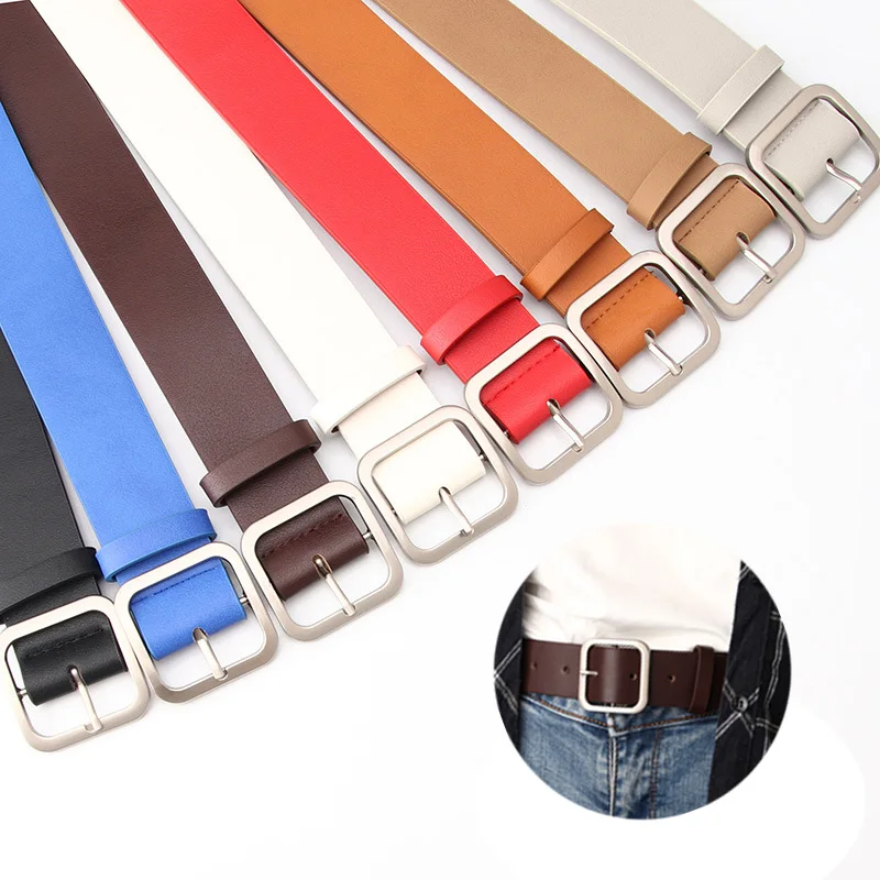 

New Korean style PU Women's belt Retro simple and All-match alloy Square Pin buckle temperament Waist Belt for Jeans dress