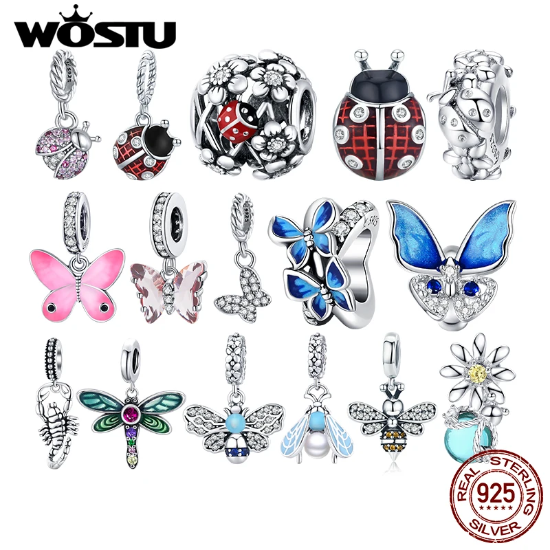 

WOSTU Authentic 925 Sterling Silver Ladybug Butterfly Beads Charms Pendant Fit Bracelets Women Fashion DIY Jewelry Gift Making