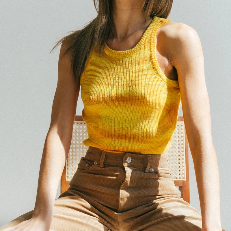 

Hbenna Tank Top Women Casual Vest Tie-dye Knitted Summer Crop Top Women Cotton Sleeveless Fashion Crop Tops Slim Elastics Knitt