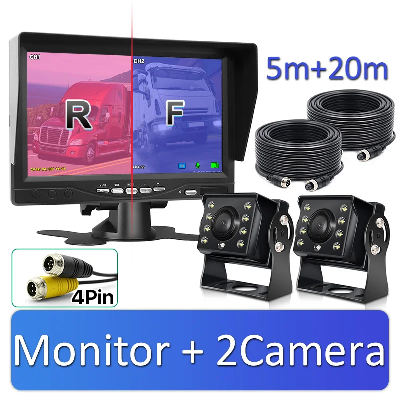 2 Cameras-20m GreenYi 1280*720 Запись cctv DVR 2 камера заднего вида для грузовика AHD Ночное видение с " автомобиля заднего вида монитор Поддержка SD карты - Цвет: 2 Cameras-20m