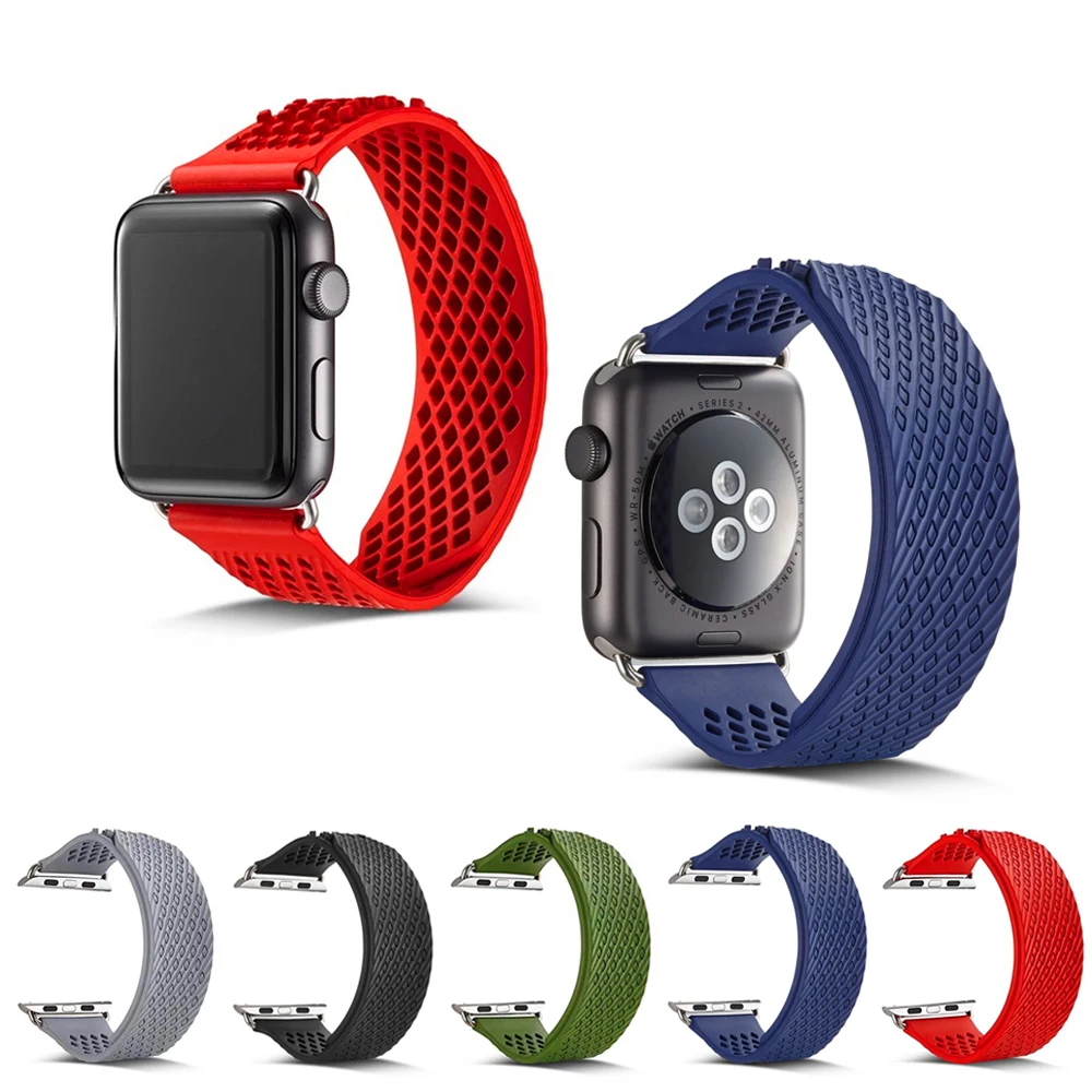 Без пряжки дизайн спортивный силиконовый ремешок для Apple Watch Series 4 3 2 1 мягкий ремешок замена Браслет для iWatch 44mm42mm 40mm38mm