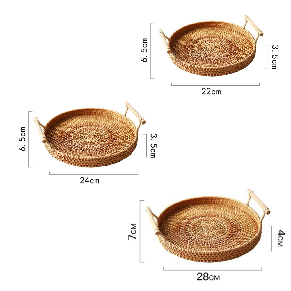 

Rattan Storage Tray Round Basket With Handle Food Storage Platters Plate Over Handles For Breakfast Drink Snack For Coffee Tea