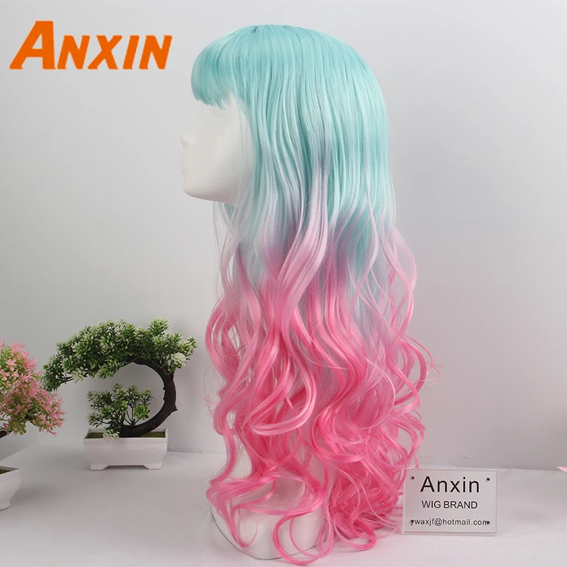 

Anxin 2020 Color Gradient Women's New Wave Curl Wig High Temperature Silk Bob Synthetic Wig Party with Anime Playing Wig