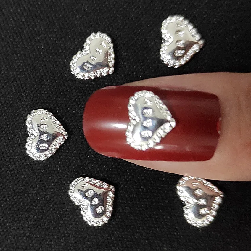 

100Pcs Silver Nail Decoration 3D Heart Baby Letter Nailart Supplies Metal Nail Art Studs Alloy Manicure Design for gel polish