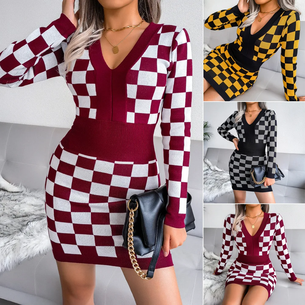 

Wome Boho Vintage Pullover Befree Plaid Sexy Dress Spring Winter Full Long Sleeve Party Mini Dresses Plus Sizes