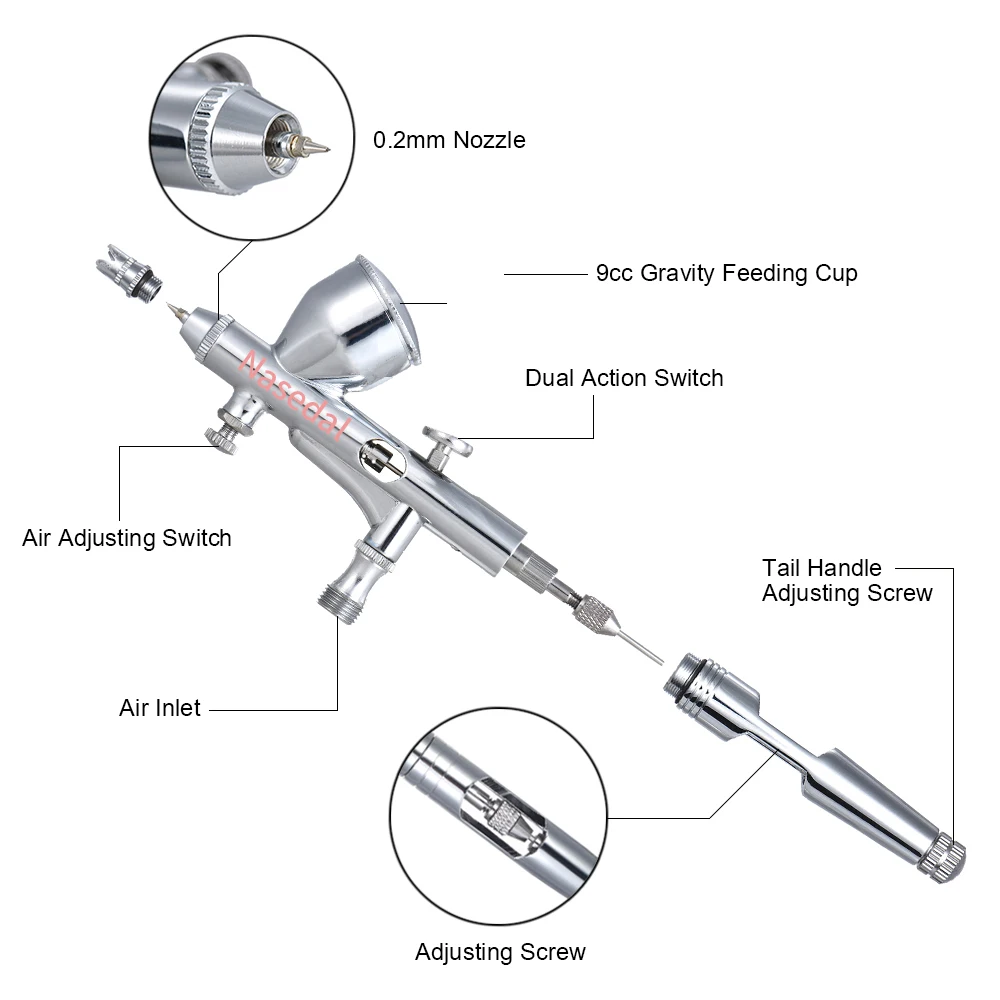 Nasedal Mini Airbrush Compressor Kit 0 2 мм Пистолет двойного действия для нанесения краски на