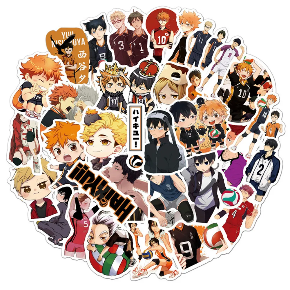 Anime Haikyuu, 10/30/50 Uds. Pegatinas de dibujos animados, grafiti, equipaje de viaje, guitarra, tel&eacute;fono, port&aacute;til, juguete cl&aacute;sico, pegatina impermeable-1