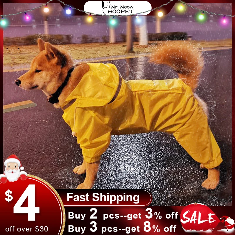 

Hoopet Dog Raincoat Jumpsuit Rain Coat for Dogs Pet Cloak Labrador Waterproof Golden Retriever Jacket