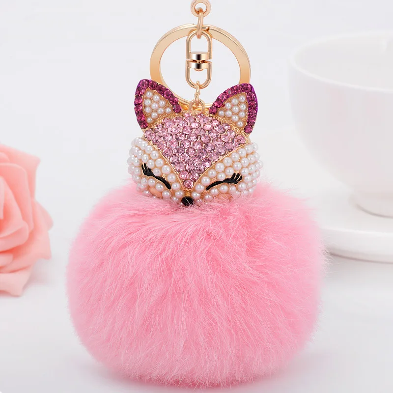 

Fox Diamond Hair Ball Alloy Keychain Fashion Bags Ornaments Car Accessories Pendants Decorative Gifts